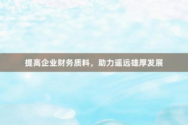 提高企业财务质料，助力遥远雄厚发展